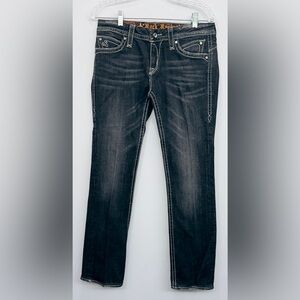 Rock Revival Sasha Boot Cut Size 30 Thick Stitch Denim Black Jean 30” inseam EUC